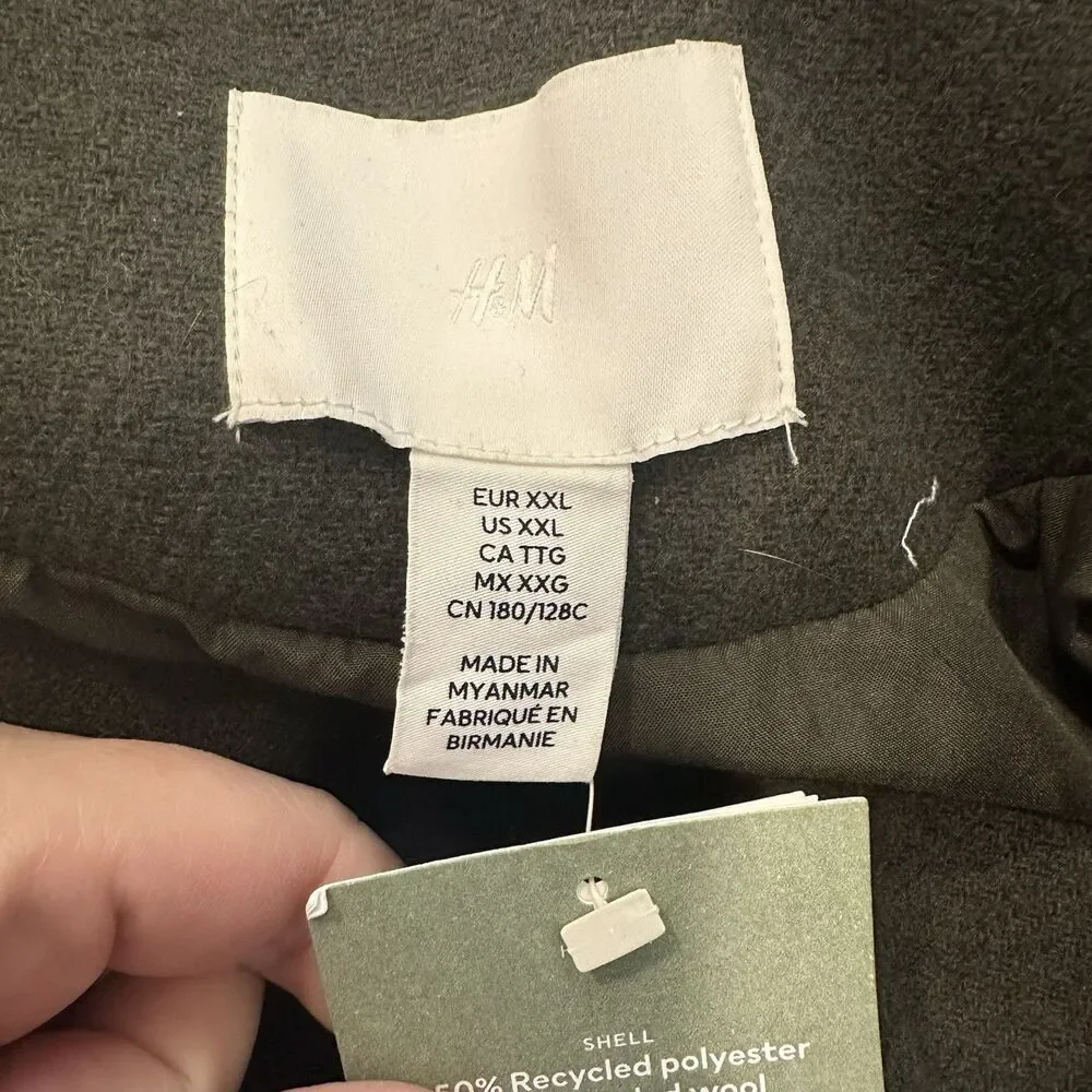 H&M Womens Sz XXL Pockets Coat Double Breasted Overcoat Dark Khaki Green Classic - Picture 4 of 10